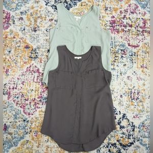 Maurices Sleeveless Dress Shirts, Dark Gray and Light Green, Size Small, Blouses